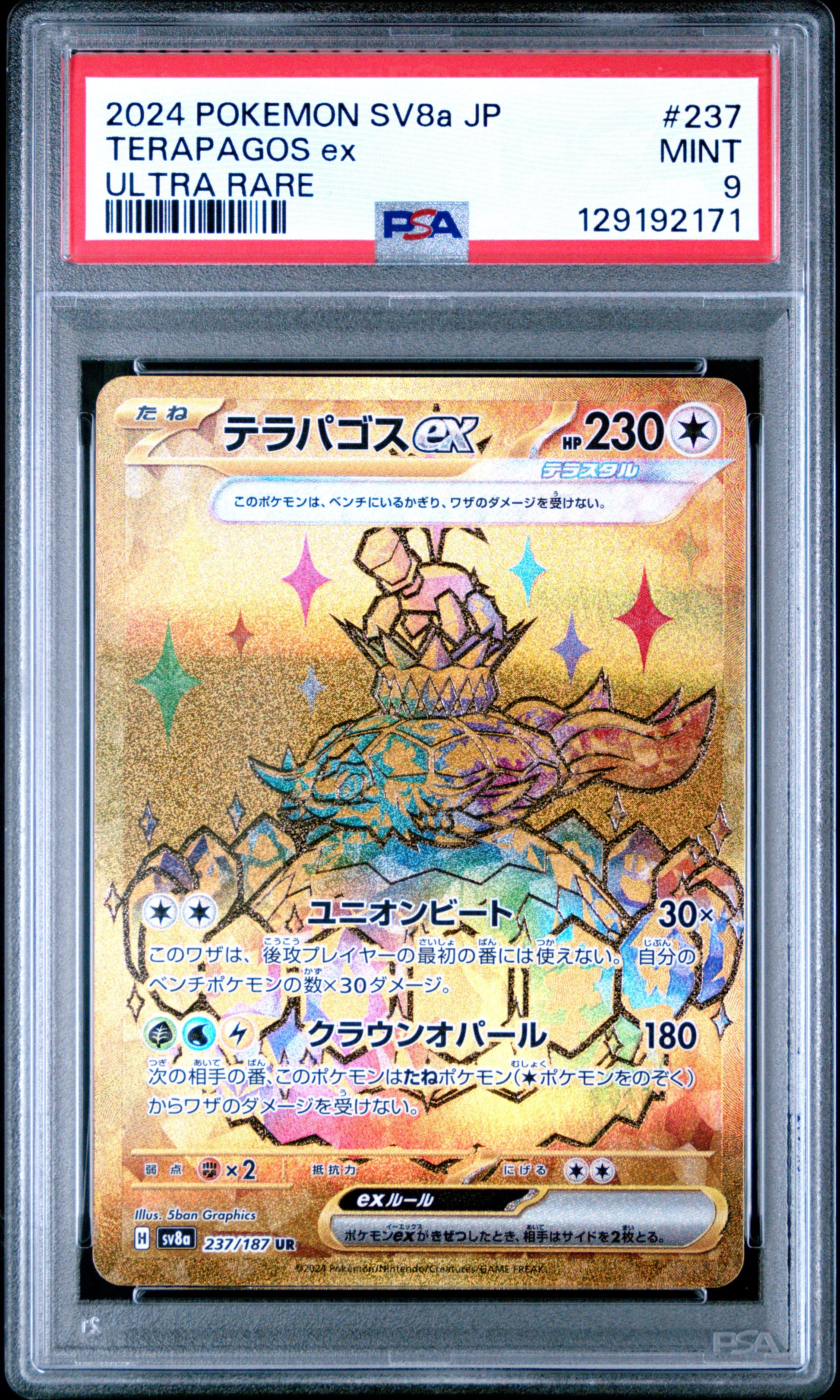 2024 Pokémon Japanese Terastal Fest Terapagos EX #237 Ultra Rare PSA 9 PSA official front scan