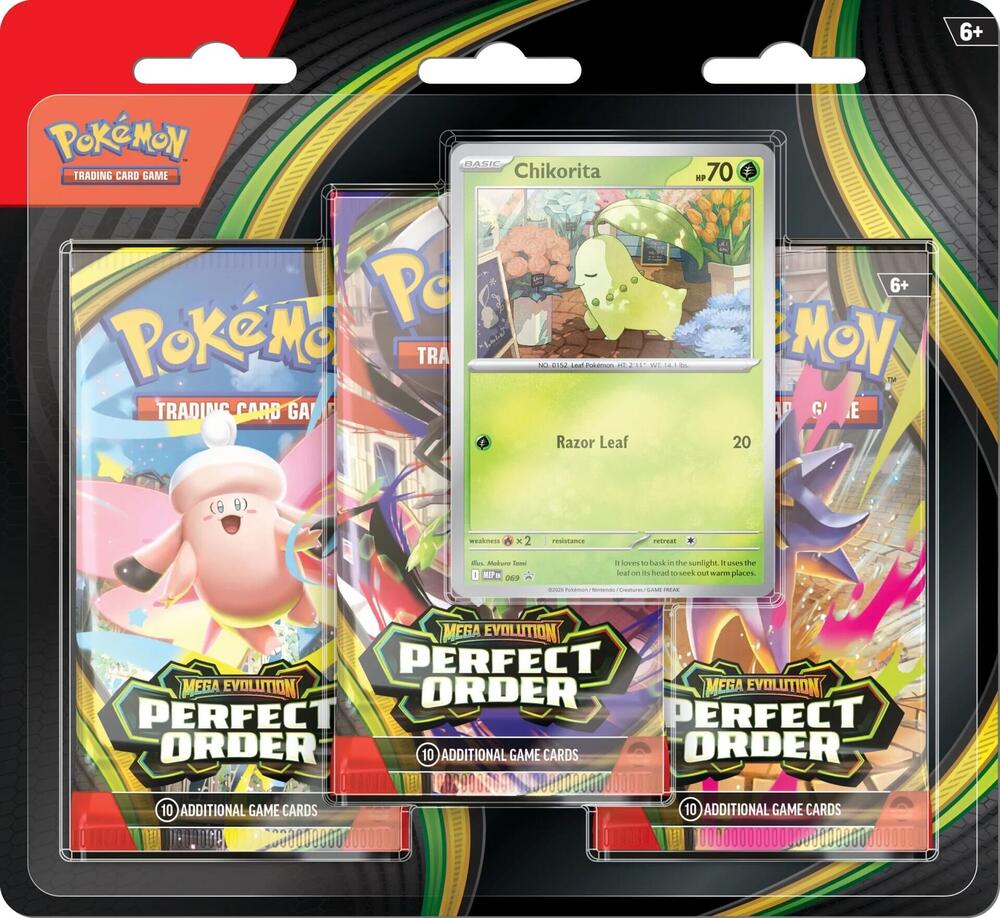 Pokémon TCG: Mega Evolution-Perfect Order 3 Booster Packs & Chikorita Promo Card