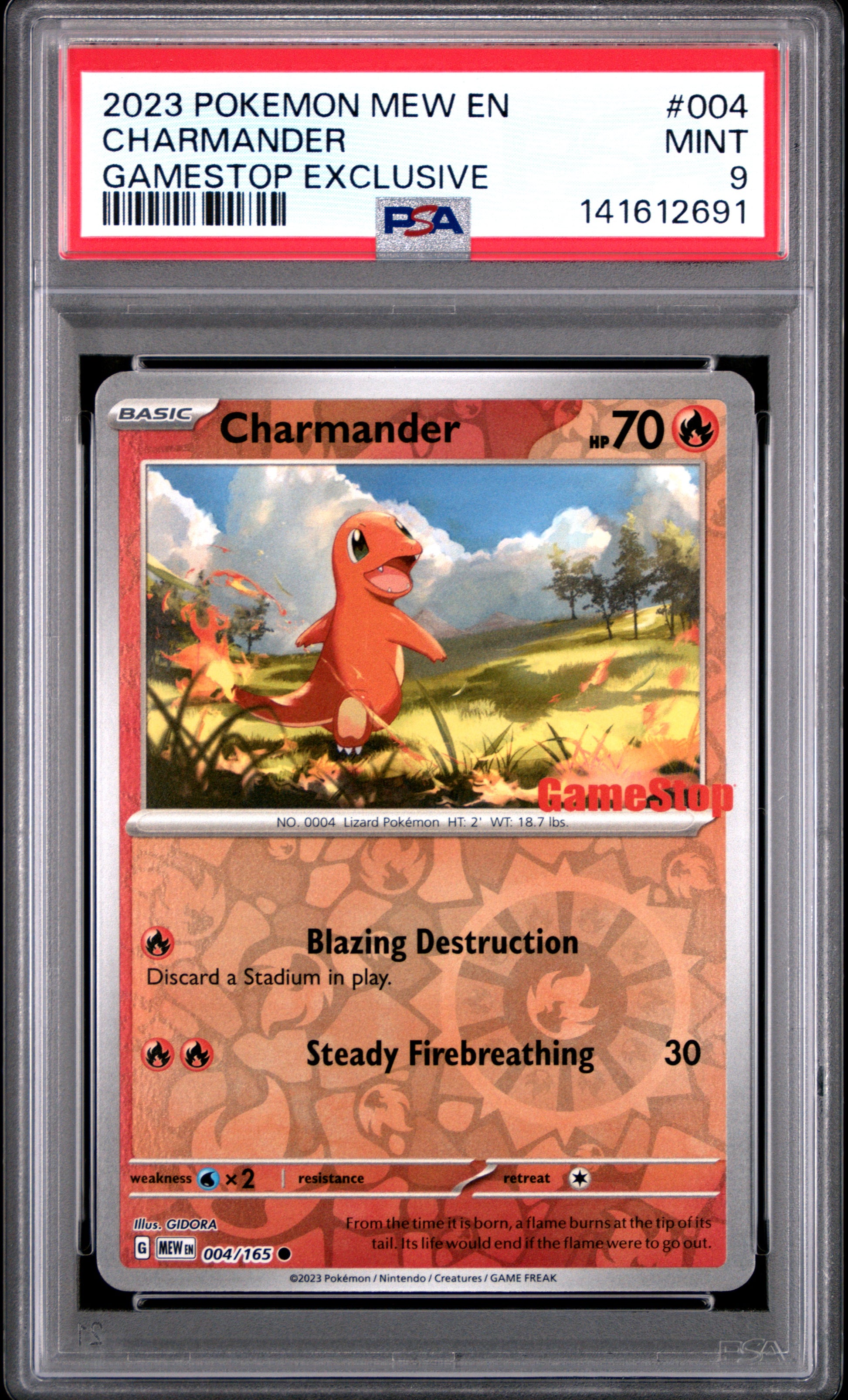 2023 Pokémon Mew EN 151 Charmander #004 Gamestop Exclusive PSA 9 PSA official front scan