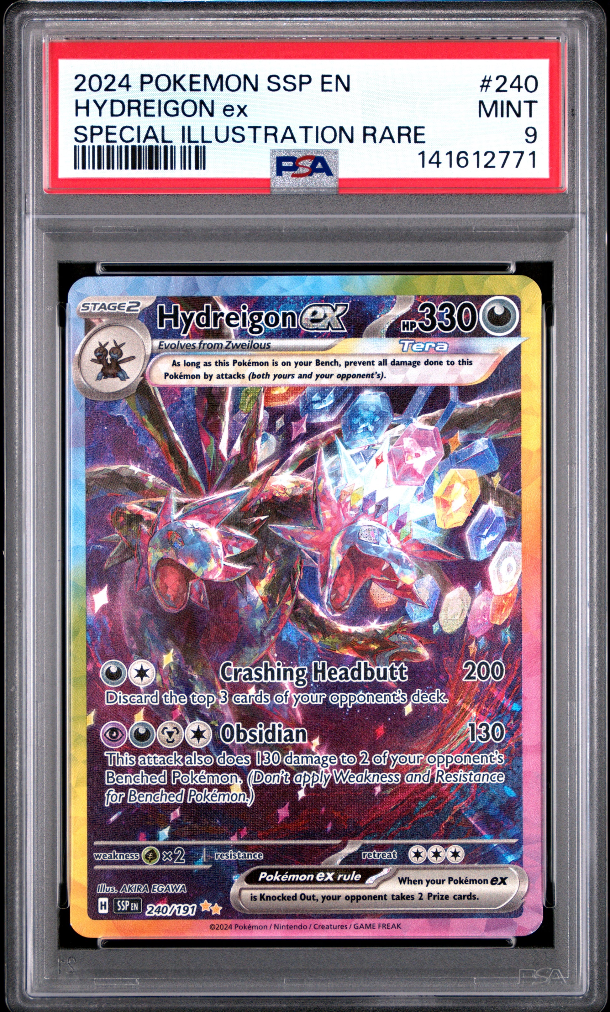 2024 Pokémon Ssp EN Surging Sparks Hydreigon EX #240 SIR PSA 9 PSA official front scan