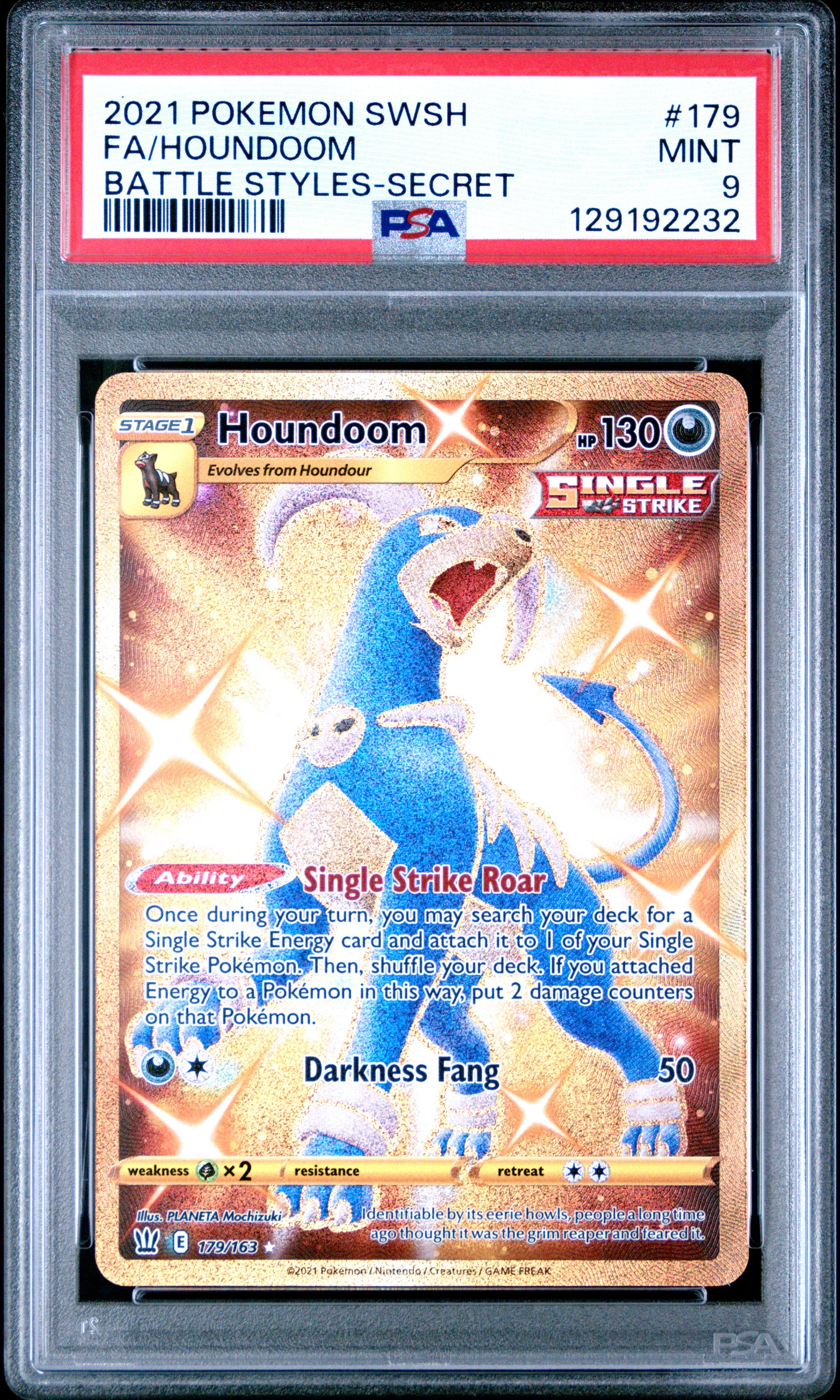 2021 Pokémon Battle Styles Houndoom #179 Full Art Secret Rare PSA 9 PSA official front scan