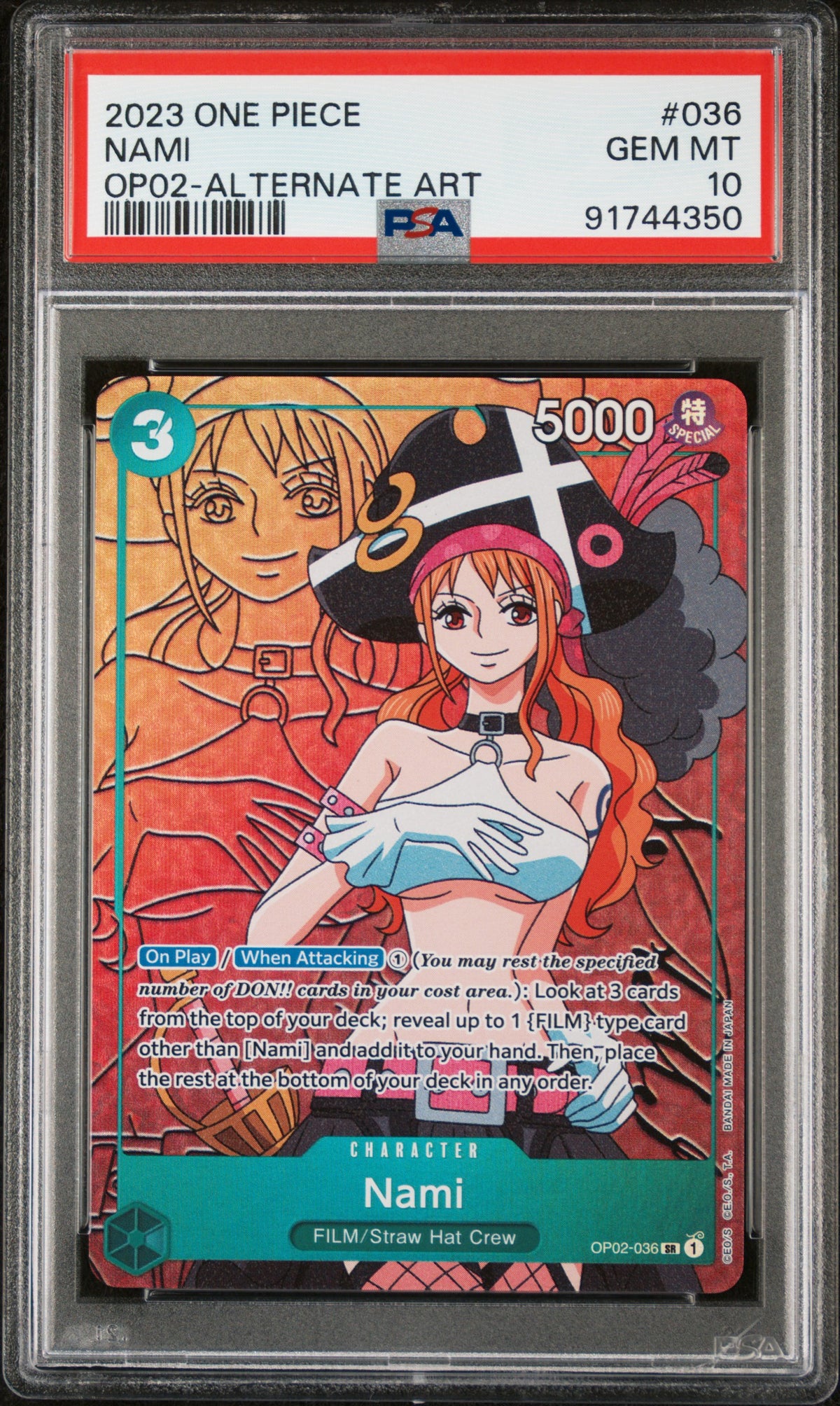 2023 Pokémon One Piece Op02 Paramount War Nami #036 Alternate Art PSA 10 PSA official front scan