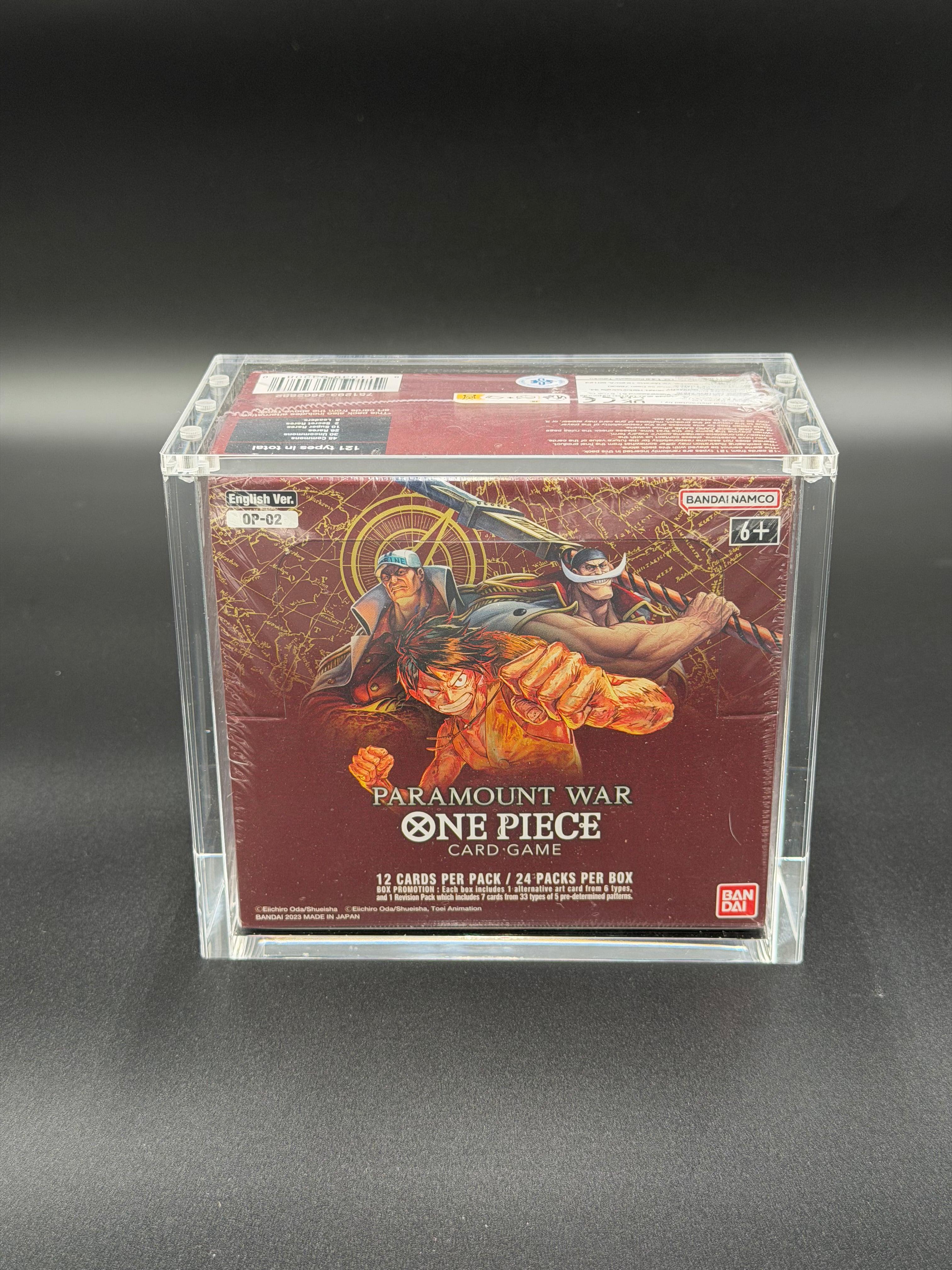 English One Piece OP01 & OP02 Blue/Red Bottom Acrylic Booster Box Case with