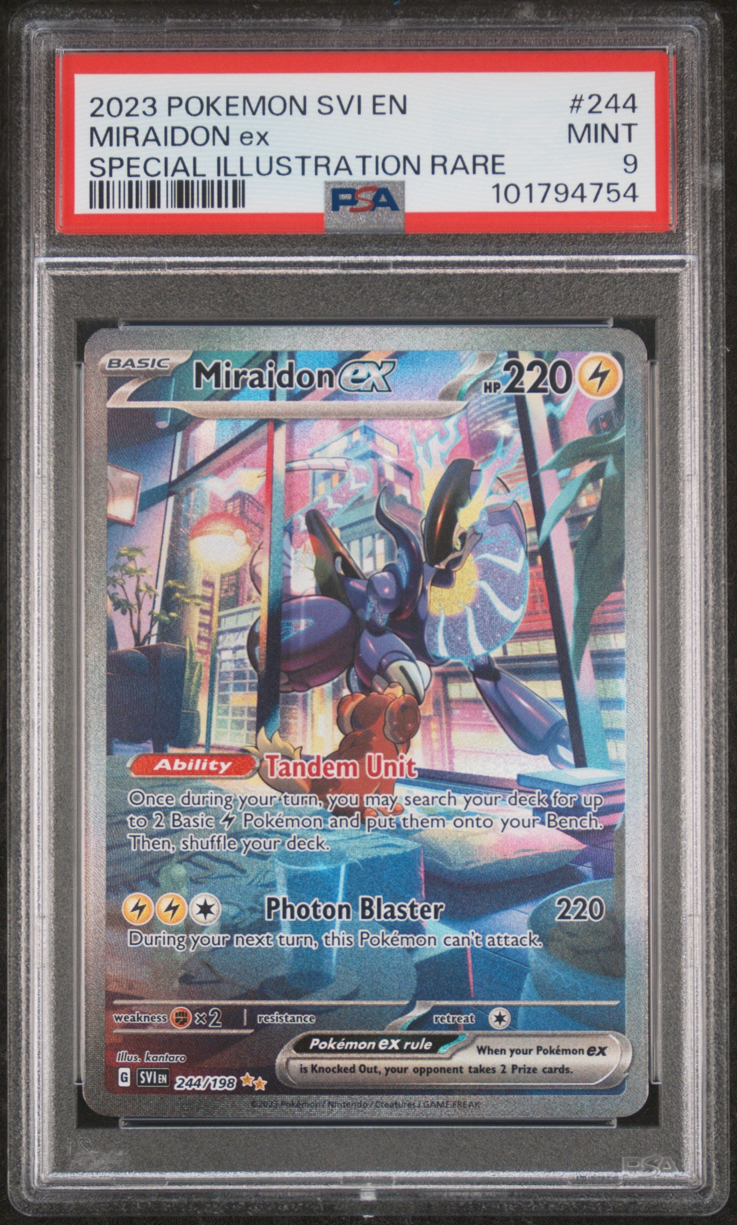 2023 Pokémon EN Scarlet & Violet Miraidon EX #244 SIR PSA 9 PSA official front scan