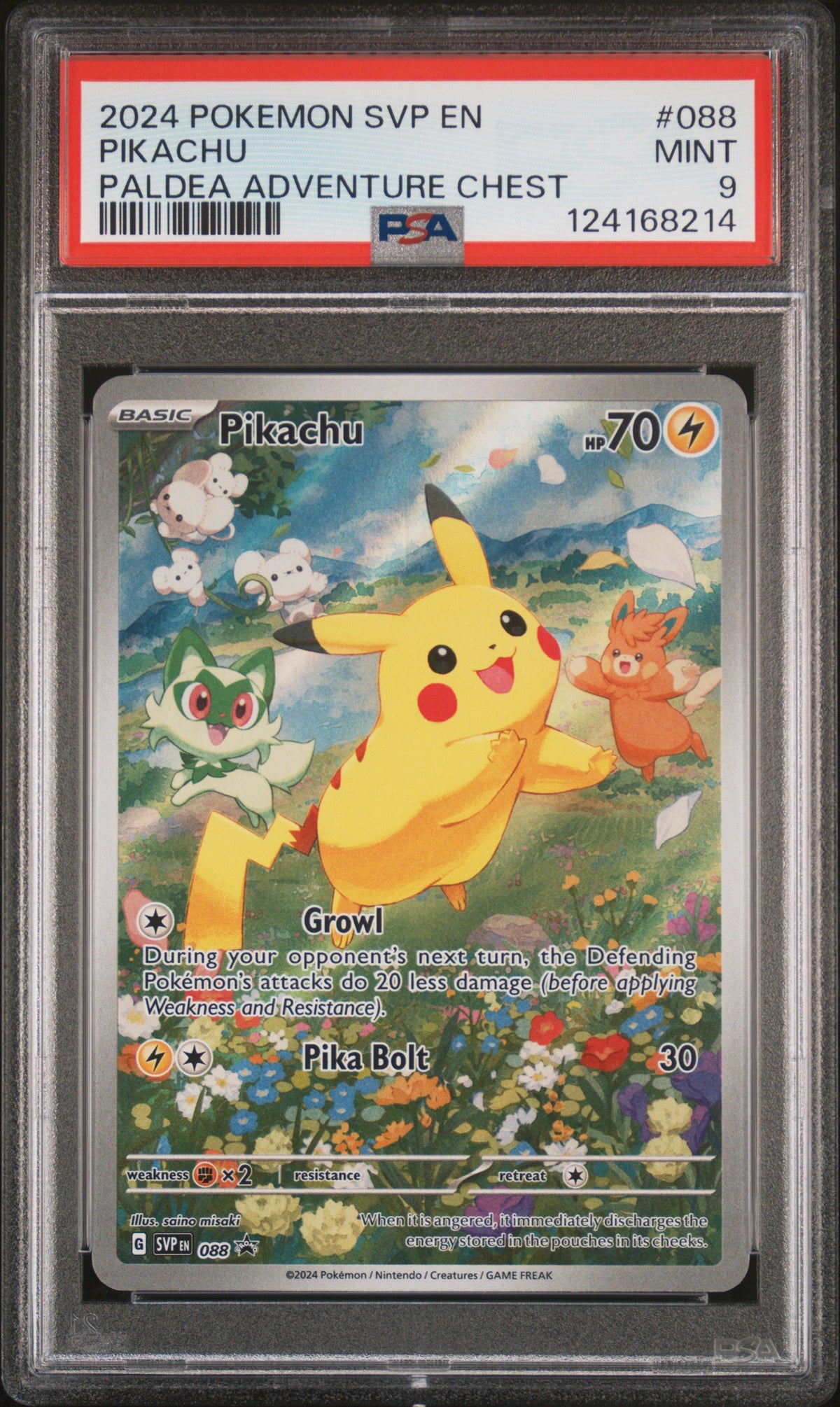2024 Pokémon EN SV Black Star PROMO Pikachu #088 Paldea Adventure Chest PSA 9 PSA official front scan