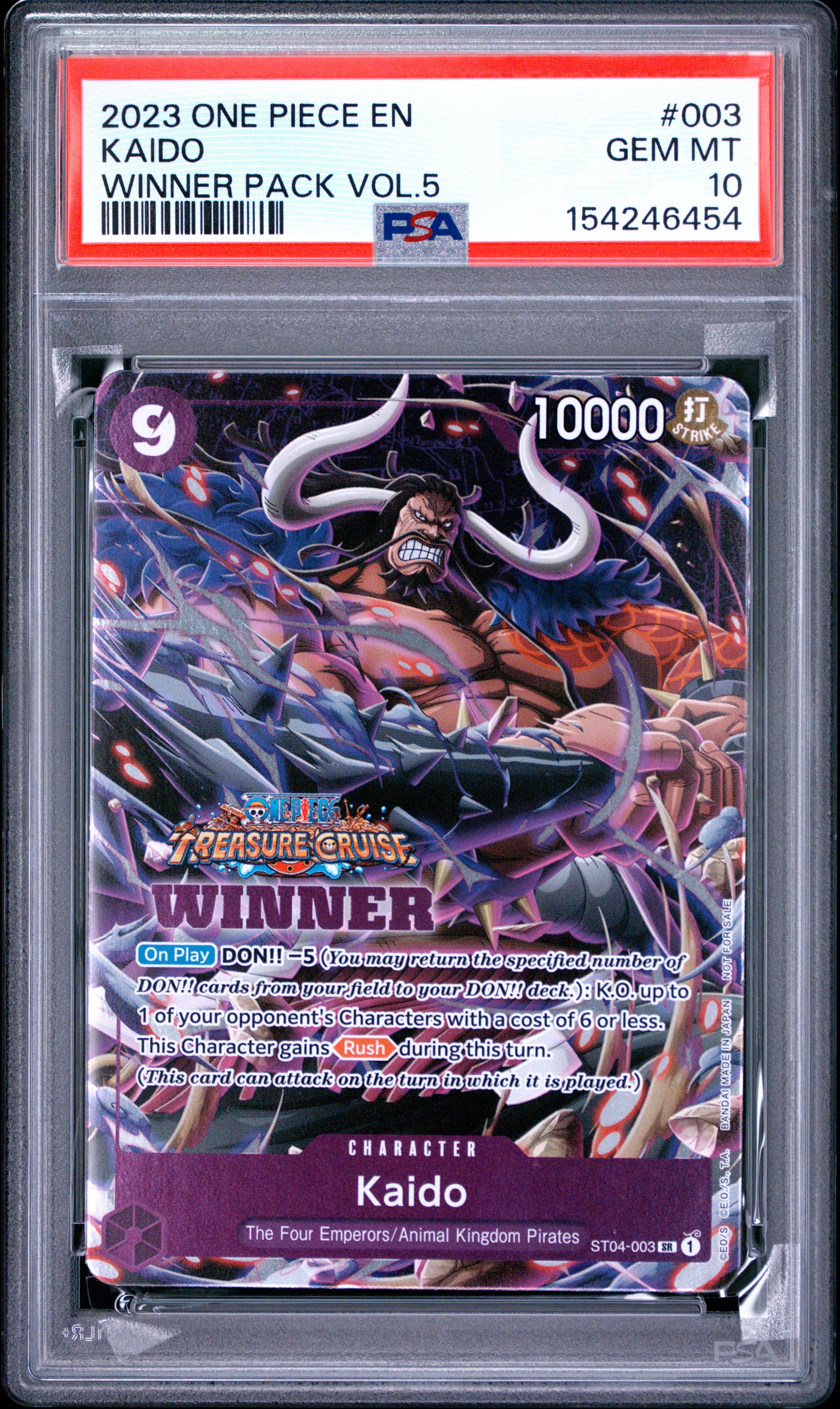 2023 Pokémon One Piece Promos Kaido #003 Winner Pack Vol5 PSA 10 PSA official front scan