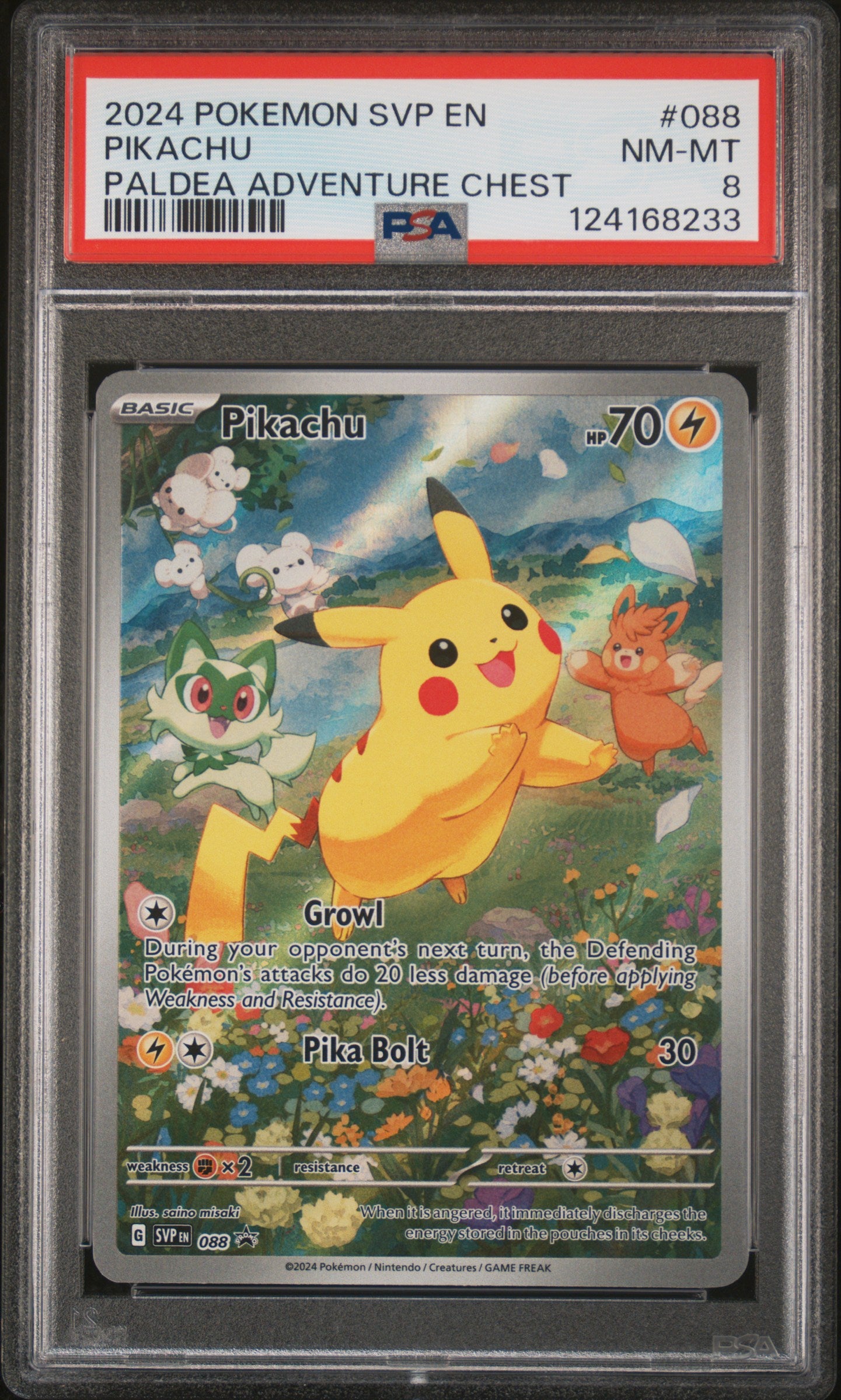 2024 Pokémon EN SV Black Star PROMO Pikachu #088 Paldea Adventure Chest PSA 8 PSA official front scan