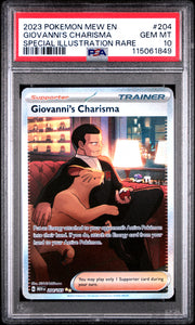2023 Pokémon Mew EN 151 Giovanni's Charisma #204 SIR PSA 10 PSA official front scan