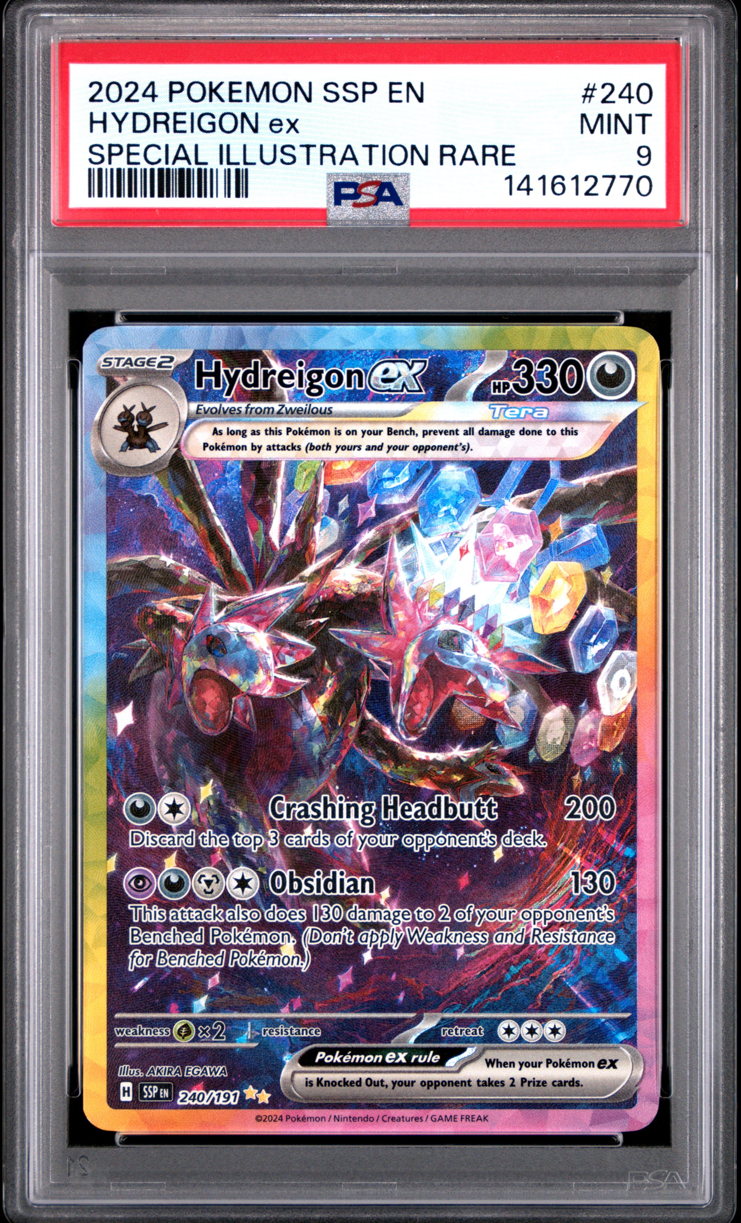 2024 Pokémon Ssp EN Surging Sparks Hydreigon EX #240 SIR PSA 9 PSA official front scan