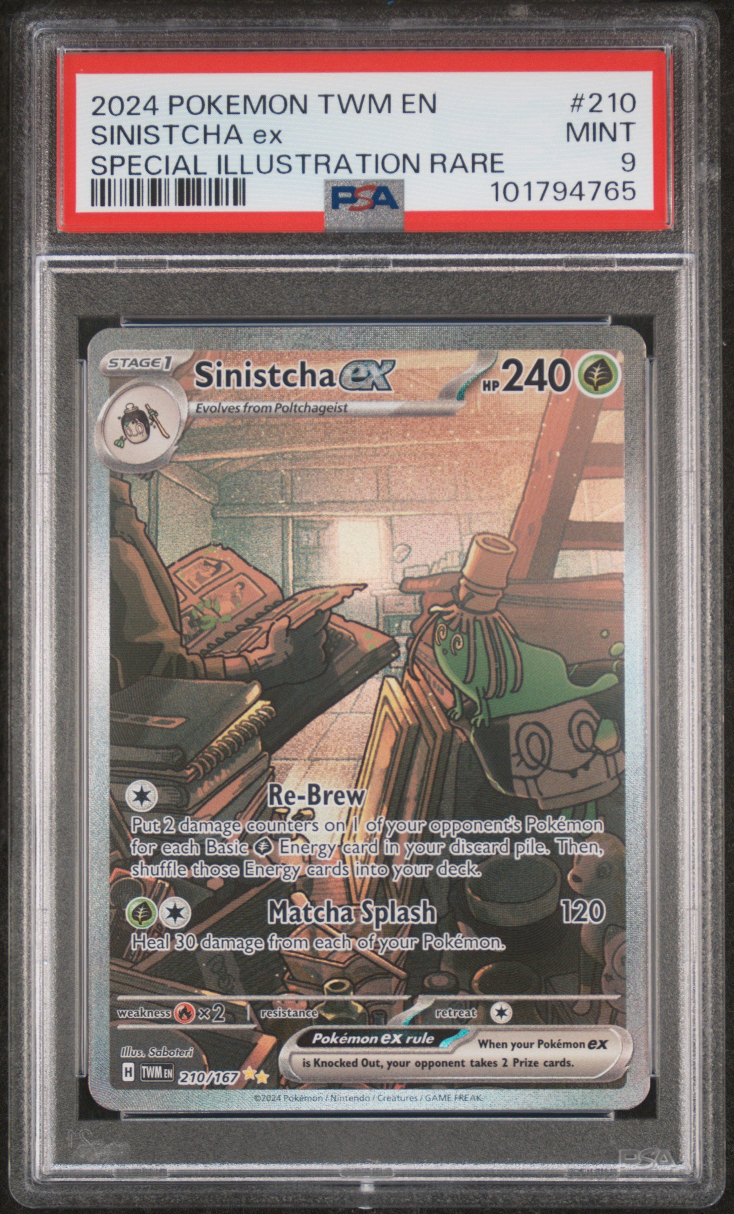 2024 Pokémon Twm EN Twilight Masquerade Sinistcha EX #210 SIR PSA 9 PSA official front scan