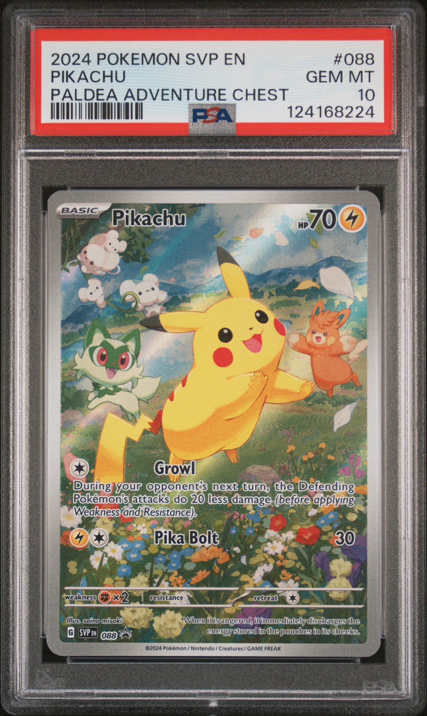 2024 Pokémon EN SV Black Star PROMO Pikachu #088 Paldea Adventure Chest PSA 10 PSA official front scan