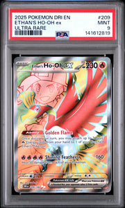 2025 Pokémon Dri EN Destined Rivals Ethan's Ho Oh EX #209 Ultra Rare PSA 9 PSA official front scan