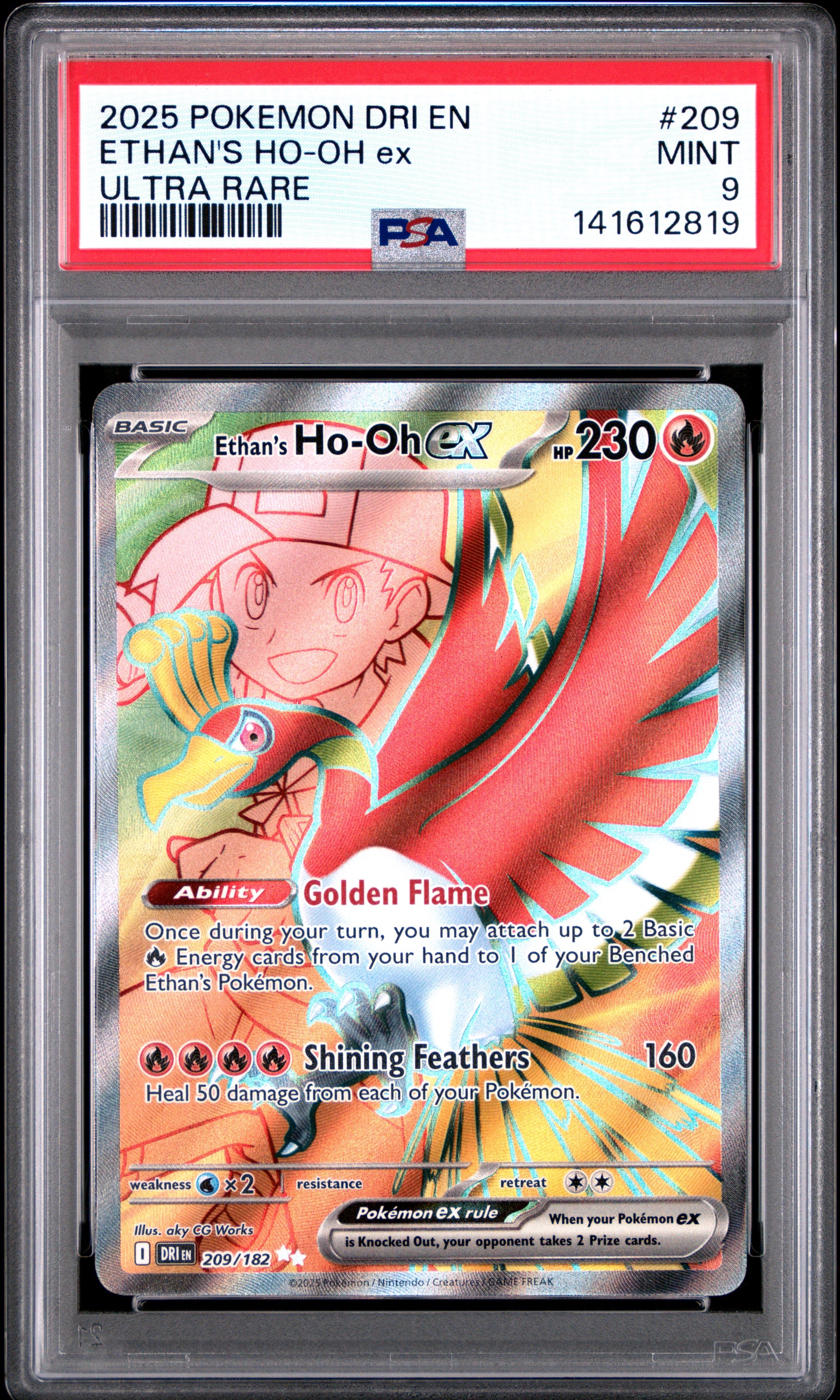 2025 Pokémon Dri EN Destined Rivals Ethan's Ho Oh EX #209 Ultra Rare PSA 9 PSA official front scan