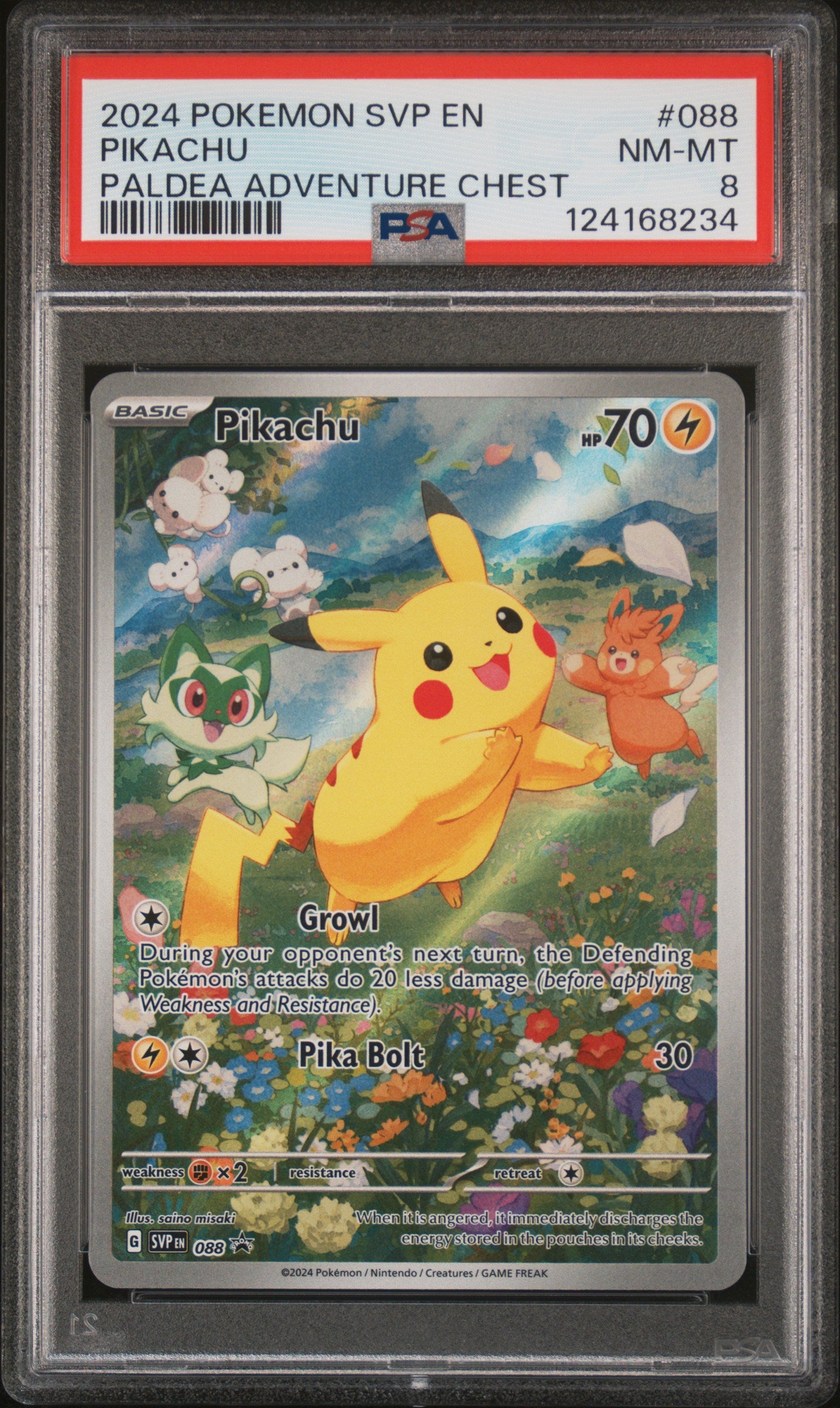 2024 Pokémon EN SV Black Star PROMO Pikachu #088 Paldea Adventure Chest PSA 8 PSA official front scan