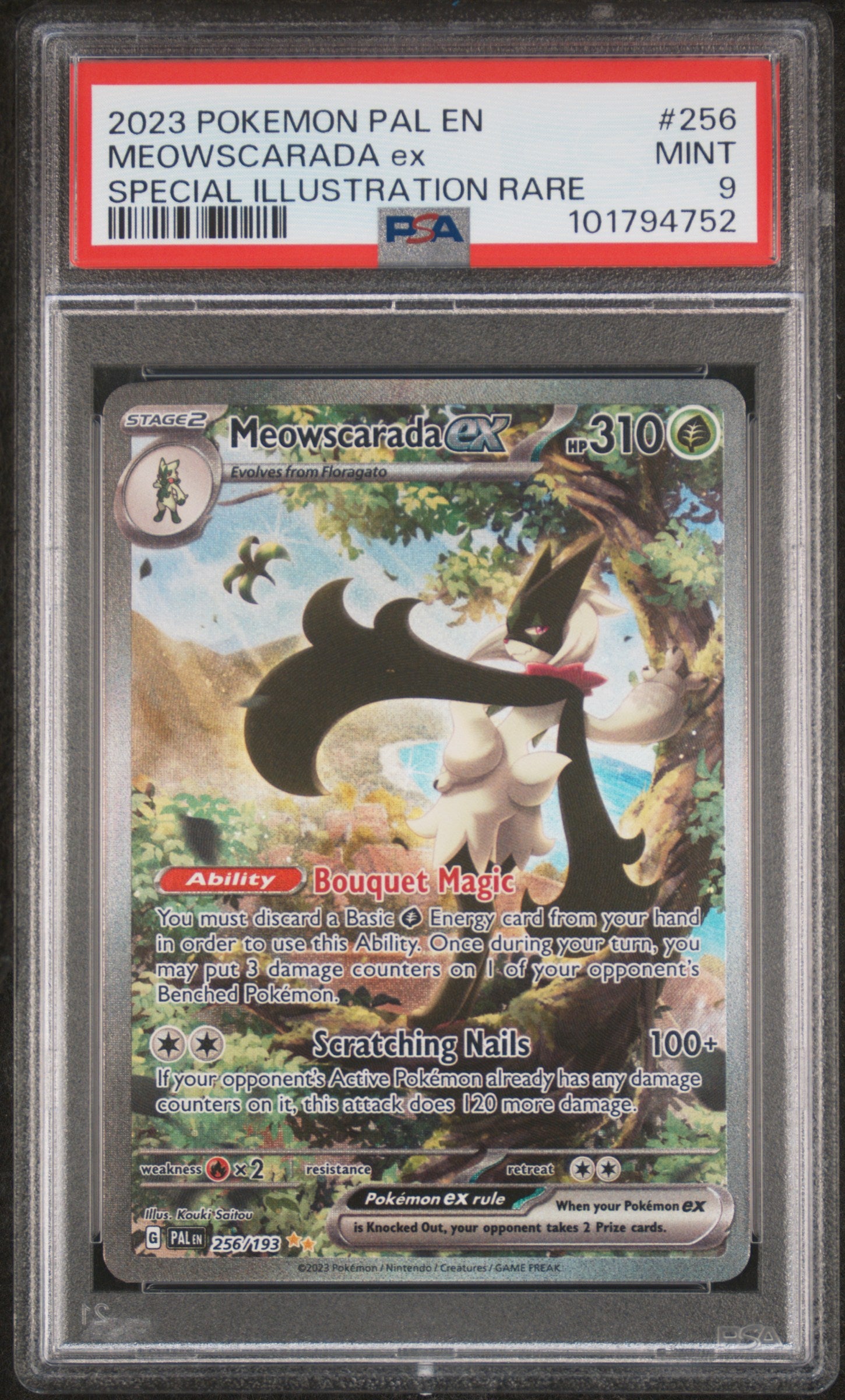 2023 Pokémon Pal EN Paldea Evolved Meowscarada EX #256 SIR PSA 9 PSA official front scan