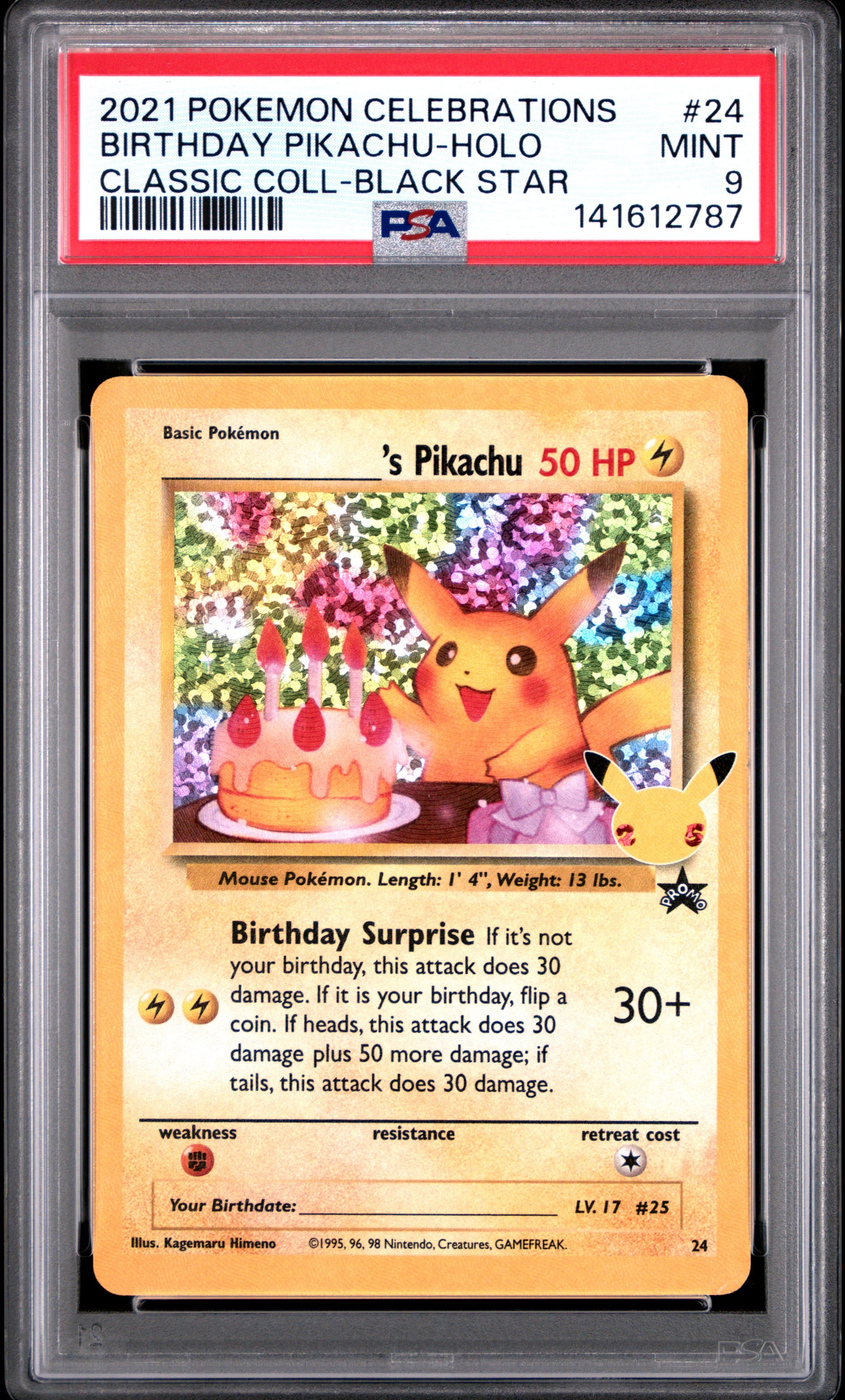 2021 Pokémon Celebrations Classic Collection Birthday Pikachu #24 PSA 9 PSA official front scan