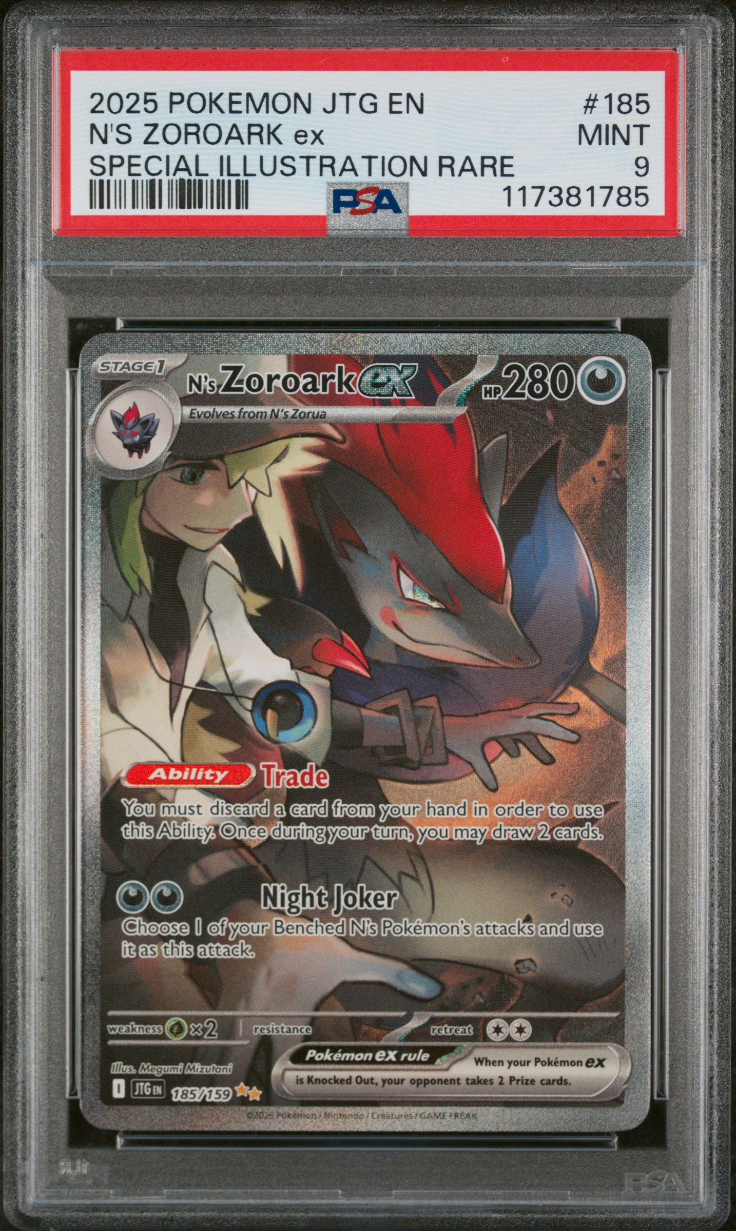 2025 Pokémon Journey Together N's Zoroark EX #185 SIR PSA 9 PSA official front scan