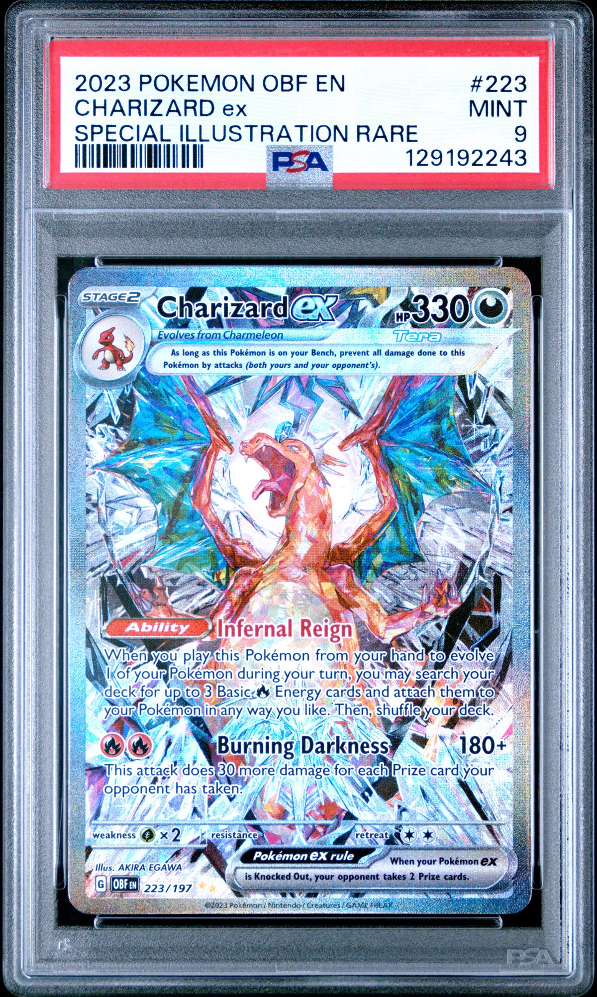 2023 Pokémon Obf EN Obsidian Flames Charizard EX #223 SIR PSA 9 PSA official front scan