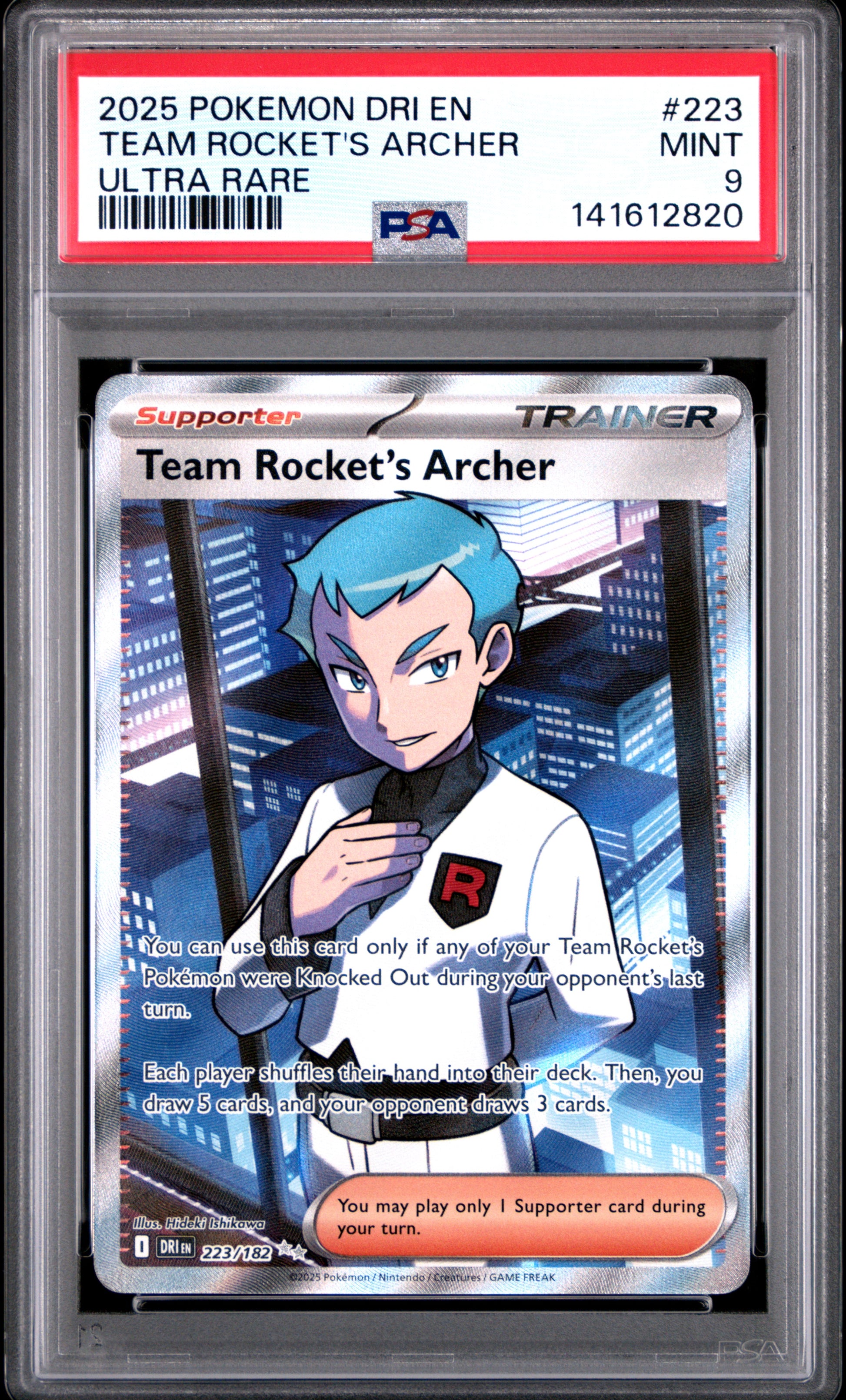 2025 Pokémon Dri EN Destined Rivals Team Rocket's Archer #223 Ultra Rare PSA 9 PSA official front scan