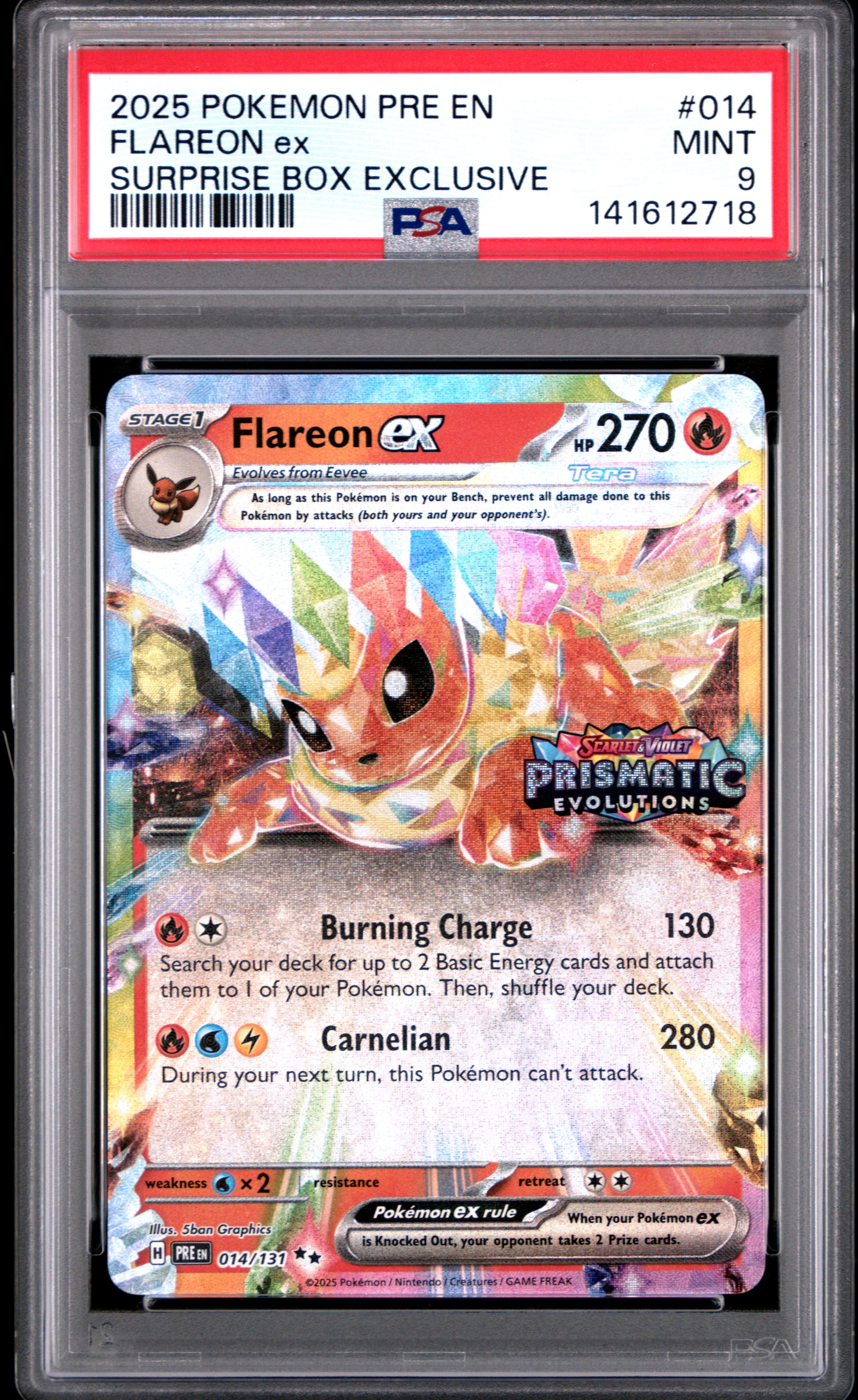 2025 Pokémon Pre EN Prismatic Evolutions Flareon EX #014 PSA 9 PSA official front scan